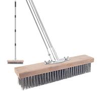 Wire Scrub Weed Brush with Long Handle for Deck, Concrete, Patio Floor Cleaning, Heavy Duty Stiff Metal Bristle Scrubber Broom for Garden Outdoor Mos