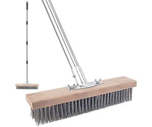 Wire Scrub Weed Brush with Long Handle for Deck, Concrete, Patio Floor Cleaning, Heavy Duty Stiff Metal Bristle Scrubber Broom for Garden Outdoor Moss
