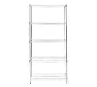 Wire Shelving Rack 5 Tier Metal Storage Unit Heavy Duty Free Standing Boltless Height Adjustable Shelves Levelling Feet Kitchen Office Garage Silver Chrome 1000kg Weight Capacity 45cm x 90cm x 180cm