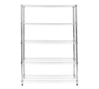 Wire Shelving Rack 5 Tier Metal Storage Unit Heavy Duty Free Standing Boltless Height Adjustable Shelves & Levelling Feet Kitchen Office Garage Silver Chrome 1000kg Weight Capacity Silver