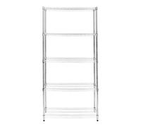 Wire Shelving Rack 5 Tier Metal Storage Unit Heavy Duty Free Standing Boltless Height Adjustable Shelves & Levelling Feet Kitchen Office Garage Silver Chrome 1000kg Weight Capacity 35cm x 90cm x 180cm