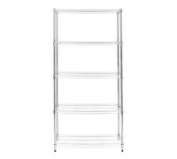 Wire Shelving Rack 5 Tier Metal Storage Unit Heavy Duty Free Standing Boltless Height Adjustable Shelves Levelling Feet Kitchen Office Garage Silver Chrome 1000kg Weight Capacity 35cm x 90cm x 180cm