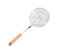 Wire Skimmer with Round Basket for Lifting Small Food Pieces, L | Concentric Wire Basket for Small Food Pieces, Wood Handle with End Hole, Straightforward Kitchen Hook Storage