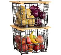 Wire Storage Basket for Kitchen Pantry: GGIU Stackable Kitchen Counter Organizers - Wire Organizing Bin for Produce Vegetable Potato and Onion Black