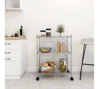 Wire Storage Rack Silver 60x35x81cm Chrome Iron 3-Tier Mobile Shelving +Wheels