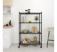 Wire Storage Shelf 90x35x142 cm Black 4-Tier Iron Heavy-Duty Mobile Adjustable.