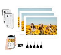 Wire Video Door Intercom System,10 Inch Monitor Video Doorbell Intercom,Video Doorbell,Doorbell Camera,Support 5 in 1 Unlocking,Ideal for Apartments, Villas & Homes (2 white bell+3 white monitor)