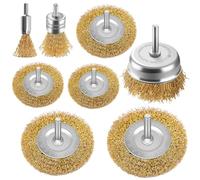Wire Wheel Cup Brush Drills Set 8 pcs,Brass Coated Wire Brush Wheel Cup Brush Metal Brushes for Drill 1/4 Inch Shank for Cleaning Rust, Flakes and Abrasives Drill Attachment
