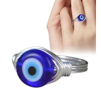 Wire Wrapped Evil Eye Ring Copper Eye Ring Lucky Ring Silver Gold Copper Blue Eye for Men Birthday Gifts Gold-Plated Statement Rings
