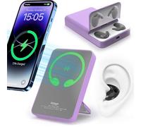 WireBeats Magnetic Portable Charger and Earbuds 2-in-1: A 5000mAh Wireless Power Bank Integrated with True Wireless Stereo Earphones Mag-Safe Battery Pack for iPhone 16 15/14/13/12 Series (Purple)