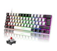 Wired 60% Gaming Mechanical Keyboard with Red Switch, UK Layout 19 Rainbow LED Backlit Mini Portable 62 Keys Detachable USB-C Cable Full Keys Anti-Ghosting Waterproof for PC Mac - White & Black