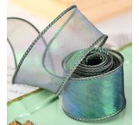 Wired Chiffon Ribbon Sheer Organza Ribbons Wave Designed 4 cm x 9 m for Crafts Bouquets Wedding Car Party Decorations Valentine's Day Gift Wrapping Bow Making Tree Wreaths (Green)