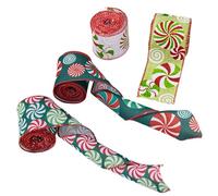 Wired Christmas Ribbon - 4 Roll Decorative Glitter Ornaments | Candy Pattern Merry Christmas Ribbon,for Tree Wreath Garland Crafts Bouquet Birthday Decoration