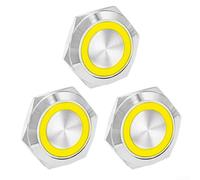 Wired Compact Multi Purpose Water Resistant LED Push Button Set Includes Three Units Designed to Fit Tight Spaces Easily (Yellow)