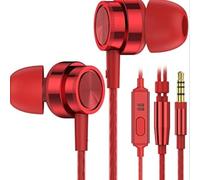 Wired Earbuds in-Ear Headphones, earphones with Microphone,Adjustable Noise Cancelling eaphone,Headset with Microphone Isolating and Deep Bass,Lightweight Earpiecs with Tangle Free Cable (Red)