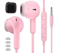 Wired Earbuds Light in-Ear Headphones for MacBook/Laptop/Kindle Fire, Corded Earphones with 3.5mm Jack Microphone Volume Control Plug-in Ear Buds for iPhone/Samsung/Android/Switch/PC/Kid/School, Pink