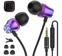 Wired Earbuds with Mic for Laptop PC Chromebook Noise Cancelling Ear Buds with 3.5mm Plug in Audio Jack Corded Headphone for Samsung A25 A15 A32 A52 A03s PS4 Surface Fire Nintendo Switch, Purple