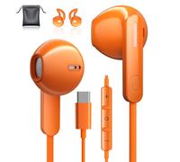 Wired Earphones USB C for iPhone 17 Pro Max 16 iPad Air Pro 11/13 in Ear Earbuds with Microphone Volume Control Wired Headphones USB C for Samsung S26 S25 Ultra S24 A16 A17 A56 Xiaomi Pixel Orange