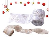 Wired Edge Christmas Ribbon - 2 Rolls Sparkly Dots Burlap Tree Decoration, Winter Holiday Wrapping Ribbon | Decorative Craft Ribbons for Gift Bows Party Florals Table Wedding | Seasonal Ribbons F