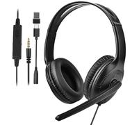 Wired Gaming Headset with Microphone for Laptop/PC/PS5/PS4/Xbox/Switch/Phone, 3.5mm/USB/Type-C Jack 3-In-1 Headphones with 330° Rotating Mic, Audio Controls for Office,Call Center,Work,Binaural, Teams