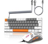 Wired Gaming Keyboard and Mouse Combo+Coiled USB C Cable-ZIYOU LANG T60 Pro-Compact 60% UK Layout Light Up Mechanical Keyboard Linear Red Switch-6400dpi Ultra light RGB PC Mice for PC/Mac-Bee