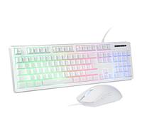 Wired Gaming Keyboard and Mouse Combo, Rainbow LED Backlit, Waterproof Membrane Keyboard with 104 Keys, 1200-3600 DPI RGB for PC/Xbox/PS4 (White)