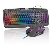 Wired Gaming Keyboard and Mouse Combo with Color Backlit, 10 Dedicated Keys, Mechanical Feel, Quiet, Anti-ghosting, Light Up Computer Keyboard, Cool RGB 7200 DPI Programmable Mice with Software for PC