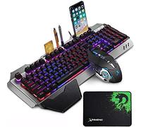 Wired Gaming Keyboard and Mouse Sets RGB LED Backlit Metal Plate 104 Keys Hand rest Usb Gamer Light Up Keyboard 2400DPI Optical 6 Buttons PC Game Mouse + Mousepad Compatible with Laptop Computer