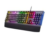 Wired Gaming Keyboard, RGB Light Up Keyboard with Wrist Rest, 104Keys All Metal Panel Rainbow Backlit for Gaming, Silent Computer with Multimedia Anti-ghosting Keys for PC Mac Xbox