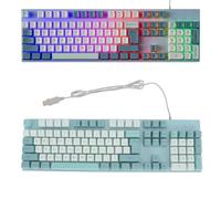 Wired Gaming Keyboard, USB Backlit Keyboard, Metal Panel Light Up Keyboard with Large Letter Design, No Delay, Key Simultaneous Response, Elevated Design (Sky Bluish White)
