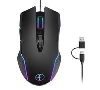 Wired Gaming Mouse USB C & USB A 2-in-1 Low Noise Click 4 Colours RGB Backlight Optical Type-C Mice with 1.8m/5.9ft Cable 7200 D-PI 7 Buttons Ergonomic Mouse for PC Computer Laptop Desktop Mac Surface