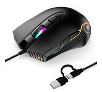 Wired Gaming Mouse with RGB & Jiggler, Dual USB-C & USB-A Connectivity Up to 7200 D-PI 7 Buttons Ergonomic Optical Type-C Mice with 5.9ft Cable for PC,Laptop,Mac,Chromebook,Computer, Desktop,Surface