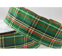 Wired Green Tartan Ribbon with Gold Edge 40mm x 1M Cut from roll, Ideal for Christmas Decoration or Gift wrap!