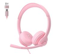 Wired Headset with Noise Cancelling Microphone | On-Ear Office Headset for PC/Laptop | Mute Button & All-Day Comfort for Call Center, Video Conferencing, Remote Work,Online Class-Pink