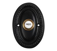 Wired Iron Doorbell Chime with Brass Porcelain Push Button in Black Powder Coat Finish Vintage Decorative Door Bell with Easy Installation, 3 3/4" X 2 5/8"