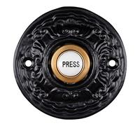 Wired Iron Doorbell Chime with Brass Porcelain Push Button in Black Powder Coat Finish Vintage Decorative Door Bell with Easy Installation, Size 2 1/2"