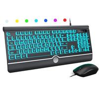 Wired Keyboard and Mouse Combo - Large Print Light Up Keyboard, USB Silent Wired Backlit Keyboard and Optical Mouse for Windows, PC, Laptop - Easy to See, USB Play and Plug