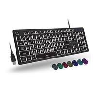 Wired Large Print Backlit Keyboard - Easy to See and Type - Illuminated Keyboard for Elderly Kids - USB Illuminated Keyboard, 7 Colors Backlight, Letters