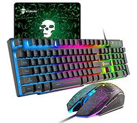 Wired Mechanical Feel Gaming Keyboard and Mouse Set Rainbow LED 104 Keys USB Illuminated Keyboard 2400DPI 6 Buttons Optical Gaming Mouse + Mouse Pads for PS4 Xbox PC Laptop Black