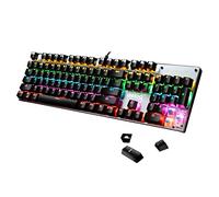 Wired Mechanical Gaming Keyboard Blue Switch 104 Keys RGB Rainbow LED 9 Backlight Modes Full Anti-ghosting Metal Panel Waterproof Ergonomic Key Layout USB For Gamers Typists (Black)