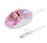 Wired Mouse, 1000 DPI Optical USB-C & USB-A 2-in-1 Port, 7-Color Breathing LED, Silent Click, Plug & Play, Compatible with MacBook/iMac/Windows/Android/iOS/Chrome, 150cm Cable. (Pink)