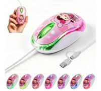 Wired Mouse with USB-C & USB-A 2-in-1, 7-Color LED Backlighting, 1.5 Meter/4.92ft Cable, 1000D-PI Mini Silent Click 3-Button Ergonomic Computer Mouse for Kids,PC,Laptop,Mac,Windows,Surface,Phone Pink