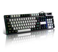 Wired Multimedia Gaming Keyboard, Rainbow LED Backlit Ultra-Compact Wired Computer Keyboard for Windows, Laptop, PC Gamers Office Device, Travel, Easy to Carry on Business Trip,Woking(Grey-Black)