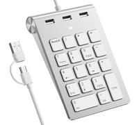 Wired Numeric Keypad USB-C & USB-A - 18 Keys Number Pad with 3 USB 2.0 Port, 15° Ergonomic Numeric Pad for Laptop/ Desktop/ Surface/ iPad, USB Number Keypad for Windows/macOS/Chrome OS, Plug & Play