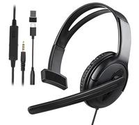 Wired One Ear Headset with Mic, 3.5mm/Type-C/USB Gaming Headset for PS5/PS4/Xbox/Switch/PC/iPhone/iPad/Mac/Tablet/Android, Single Ear Game Chat Headphone for Office Business Work Teams Call Center
