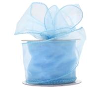 Wired Organza Ribbon Roll in 30mm, 50mm & 70mm Widths - Sheer Chiffon Craft Ribbon for Christmas Tree, Wreath Making, Gift Wrapping, Bows & Wedding Decor (Light Blue, 70mm)