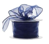 Wired Organza Ribbon Roll in 30mm, 50mm & 70mm Widths - Sheer Chiffon Craft Ribbon for Christmas Tree, Wreath Making, Gift Wrapping, Bows & Wedding Decor (Navy, 30mm)