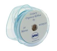 Wired Organza Ribbon Roll in 30mm, 50mm & 70mm Widths - Sheer Chiffon Craft Ribbon for Christmas Tree, Wreath Making, Gift Wrapping, Bows & Wedding Decor (Light Blue, 30mm)