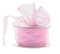 Wired Organza Ribbon Roll in 30mm, 50mm & 70mm Widths - Sheer Chiffon Craft Ribbon for Christmas Tree, Wreath Making, Gift Wrapping, Bows & Wedding Decor (Pale Pink, 50mm)