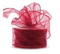 Wired Organza Ribbon Roll in 30mm, 50mm & 70mm Widths - Sheer Chiffon Craft Ribbon for Christmas Tree, Wreath Making, Gift Wrapping, Bows & Wedding Decor (Burgundy, 50mm)
